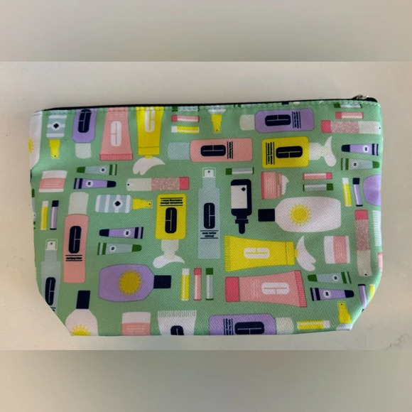 Clinique x kate spade cosmetic bag makeup mint green pink blue print logo 10"x6" - Picture 2 of 4